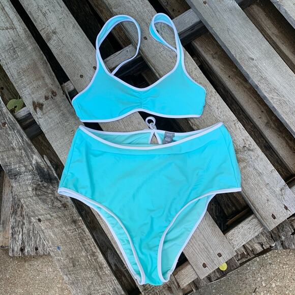 Aerie Scoop Piping High Waist bikini set teal - Picture 2 of 7